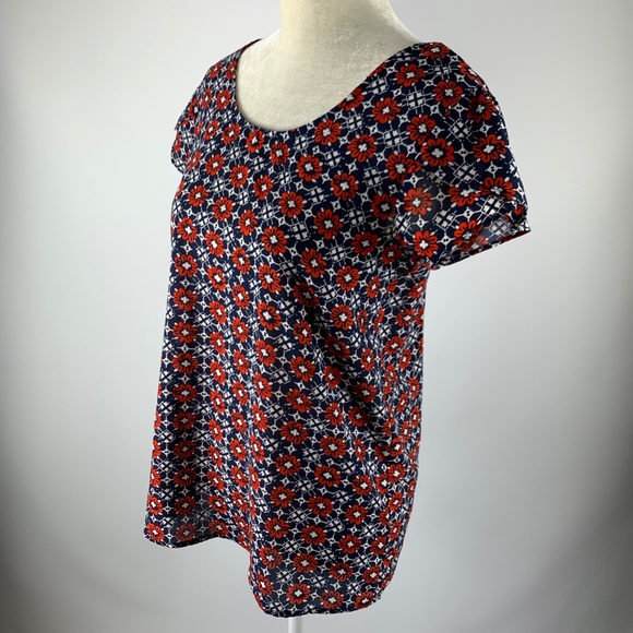 Japna Medium Blouse Blue Red White Floral Back Zip - Picture 3 of 5